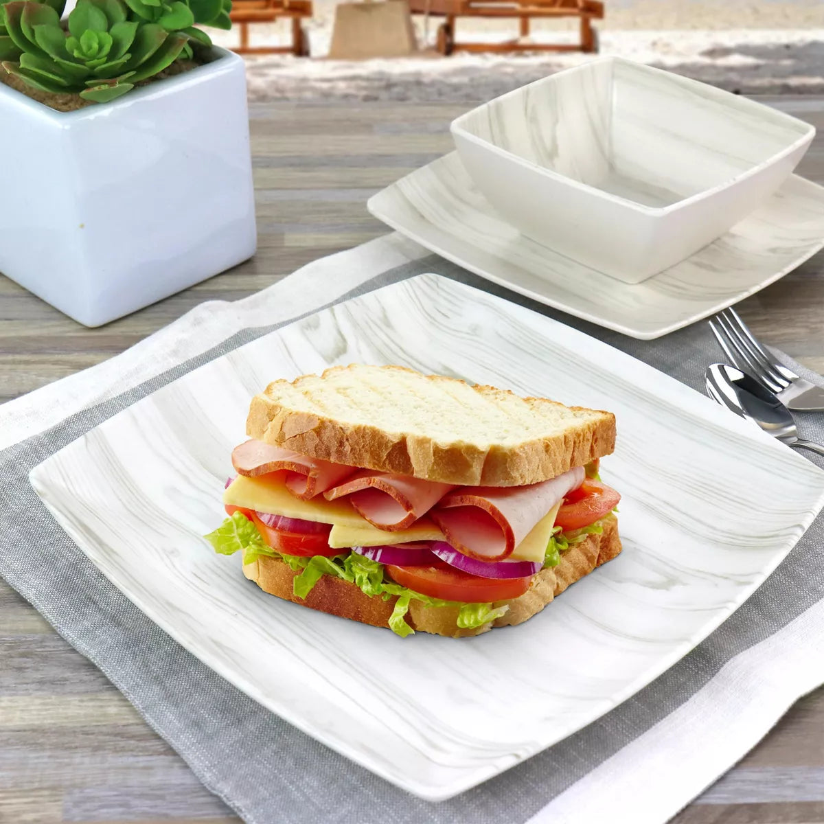 Gibson Home Woodgrain 12 Piece Melamine Dinnerware Set