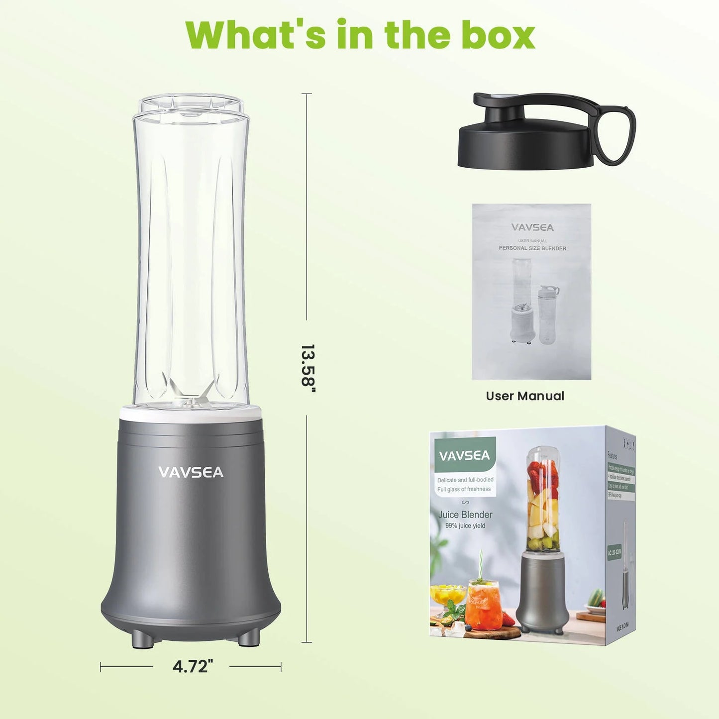 VAVSEA Personal Blender - Effortless Smoothies On-the-Go with BPA-Free Travel Cup & Lid