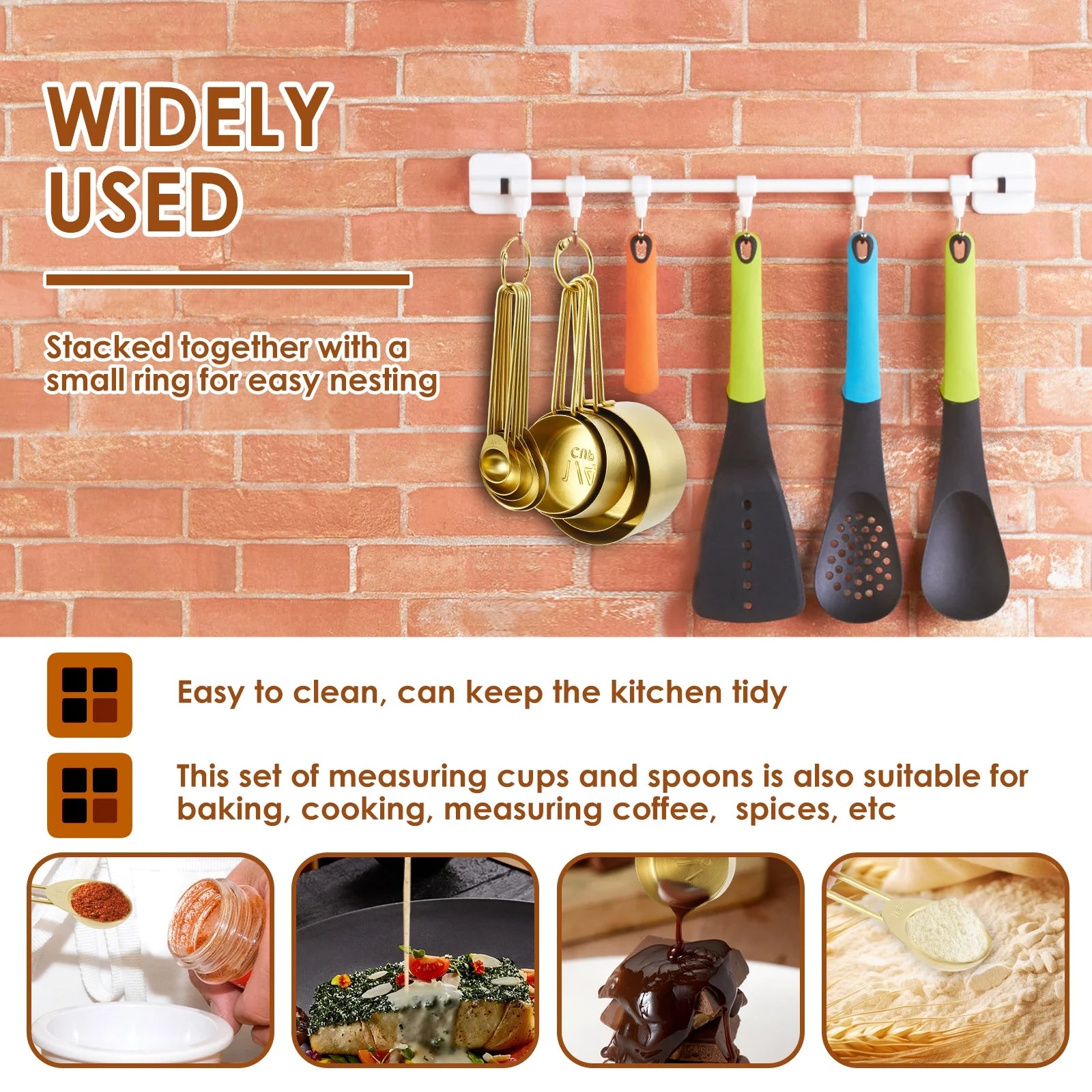 Stainless Steel Measuring Cups & Spoons Set, Cups and Spoons,Kitchen Gadgets for Cooking & Baking (9)