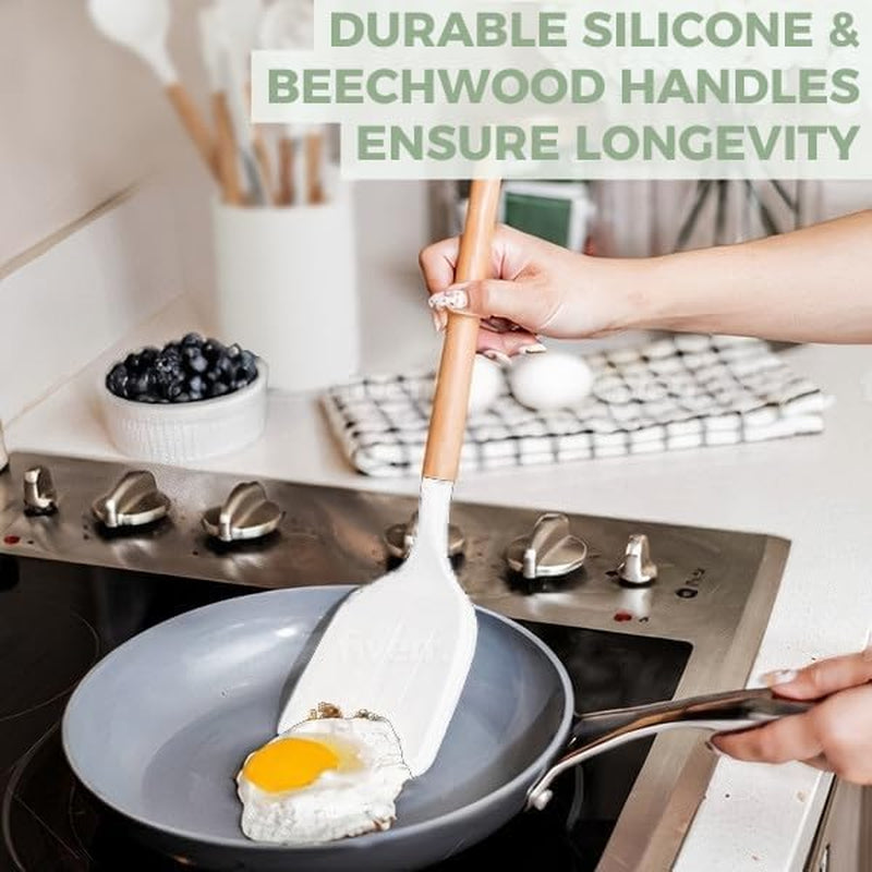 Ultimate Silicone Kitchen Utensils Set - Heat-Resistant, Non-Stick & BPA-Free Cooking Essentials with Stylish Beechwood Handles