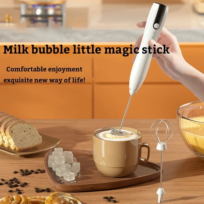 Rechargeable Electric Milk Frother - USB Foam Maker for Coffee, Cream, and Cappuccino with 3 Speed Settings
