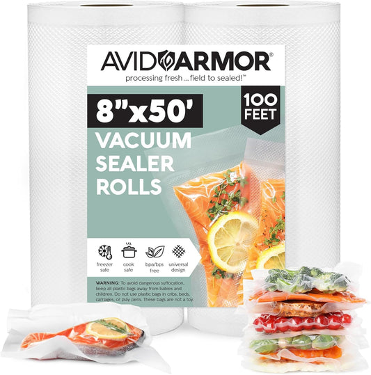 Premium Vacuum Seal Rolls - 8" x 50' Non-BPA Food Storage Bags for Freshness & Versatility - Pack of 2