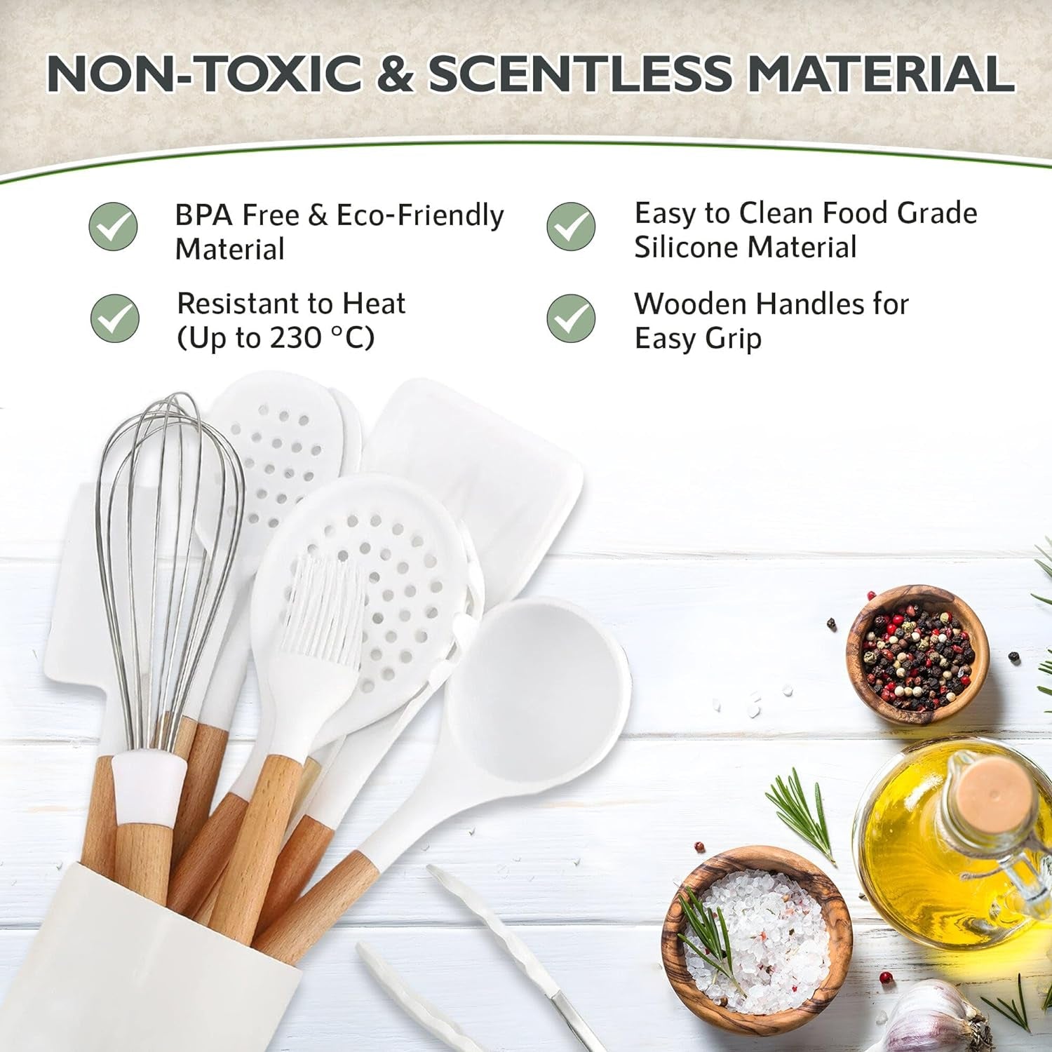 Ultimate Silicone Kitchen Utensils Set - Heat-Resistant, Non-Stick & BPA-Free Cooking Essentials with Stylish Beechwood Handles