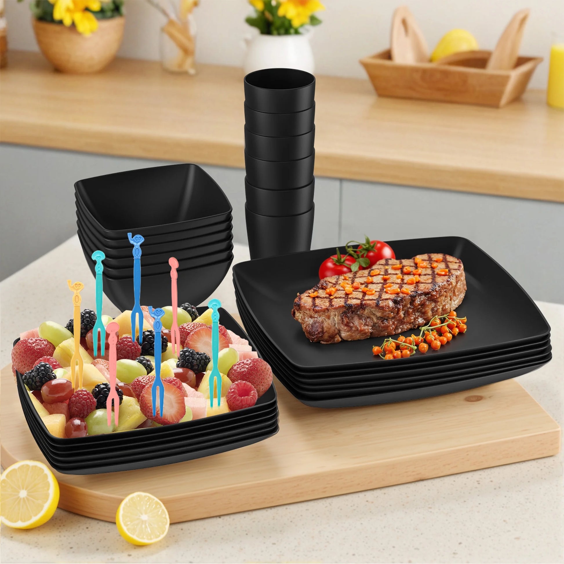 Elevate Your Dining Experience with Our 32-Piece Unbreakable Wheat Straw Dinnerware Set for 6 – Eco-Friendly, Microwave & Dishwasher Safe, Perfect for Home, Camping, and Kids!