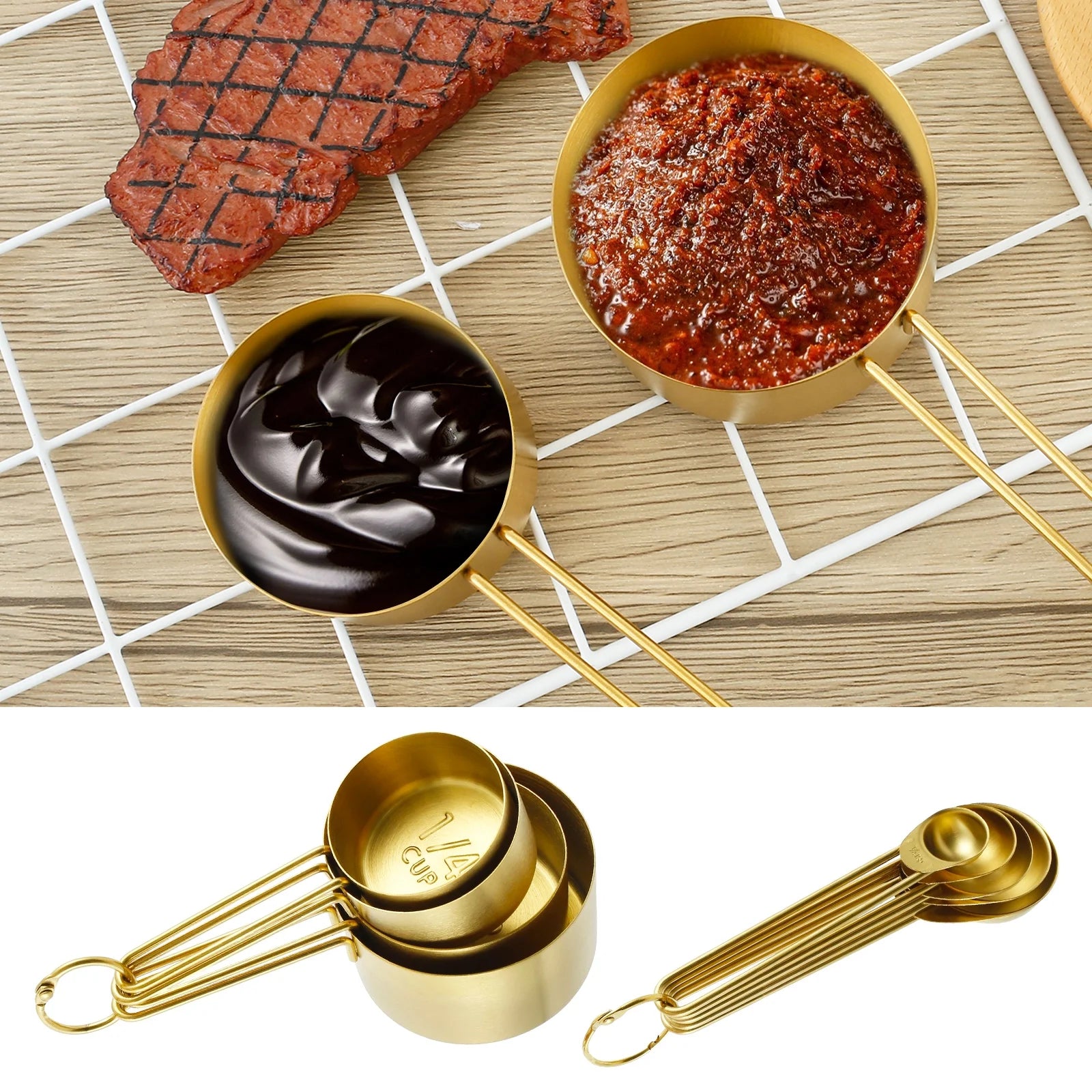 Stainless Steel Measuring Cups & Spoons Set, Cups and Spoons,Kitchen Gadgets for Cooking & Baking (9)