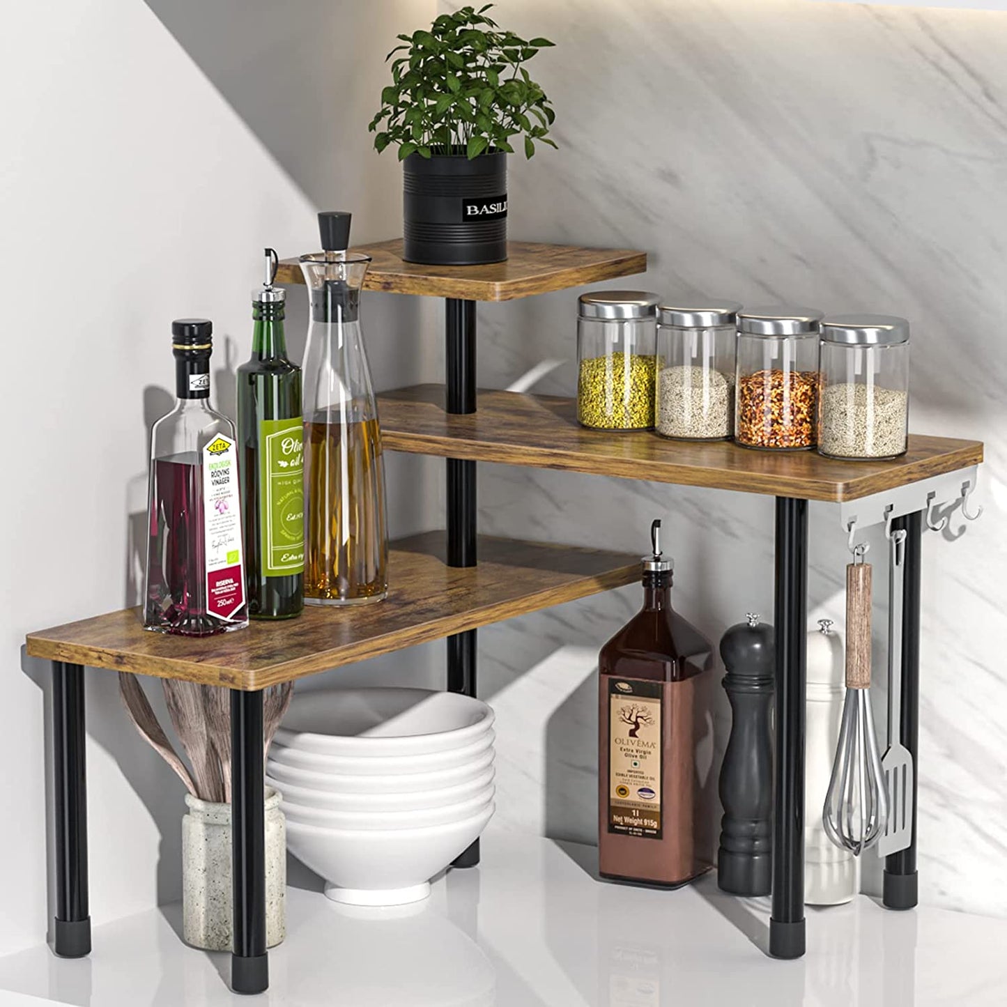 Stylish Rustic 3-Tier Corner Shelf Organizer - Perfect for Kitchen, Bathroom, and More!