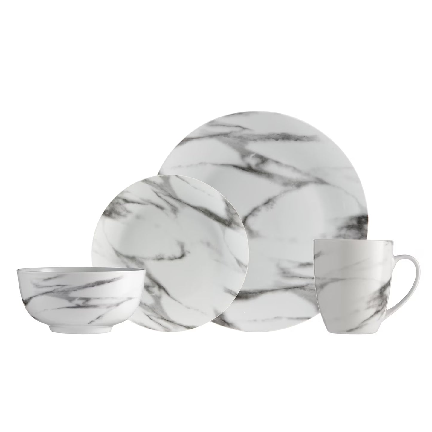 16-Piece Coupe Dinnerware Set, White, Marble