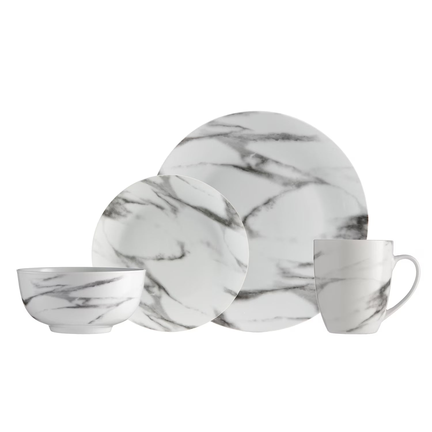 16-Piece Coupe Dinnerware Set, White, Marble