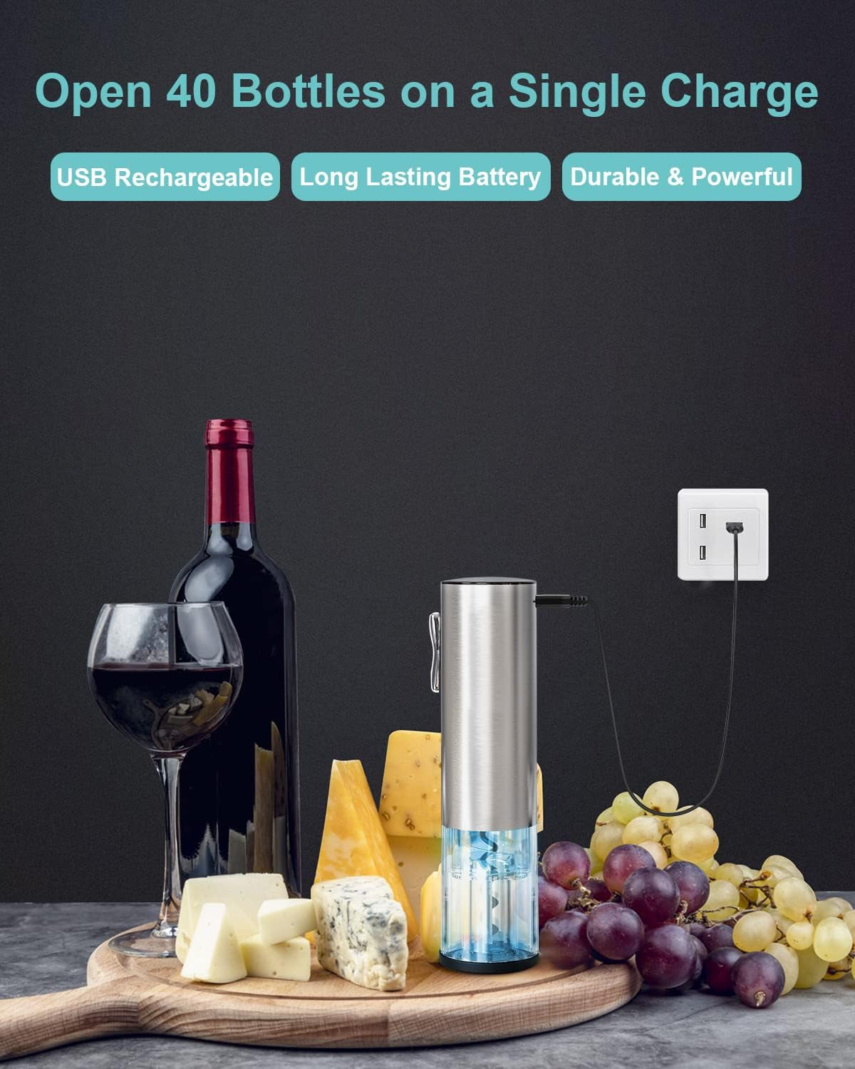 Effortless Wine Enjoyment: Electric Wine Opener Set with Foil Cutter, Vacuum Stopper & Aerator for the Ultimate Wine Experience