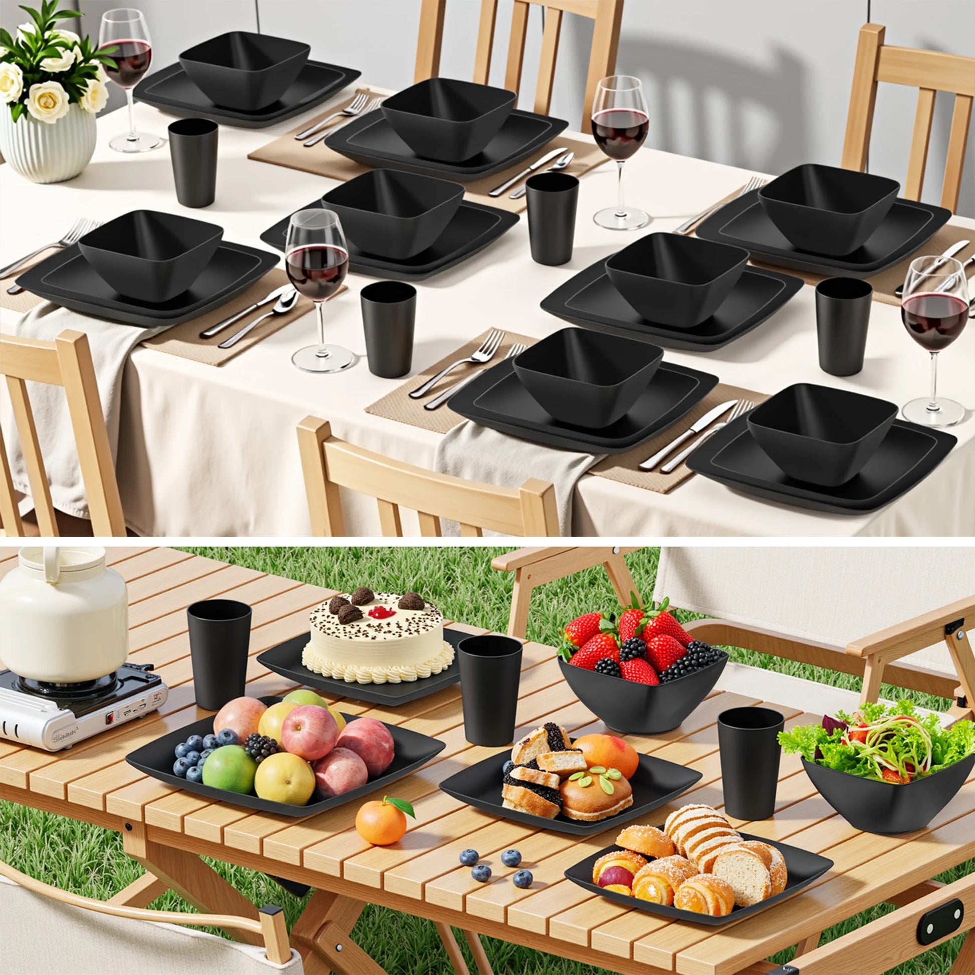 Elevate Your Dining Experience with Our 32-Piece Unbreakable Wheat Straw Dinnerware Set for 6 – Eco-Friendly, Microwave & Dishwasher Safe, Perfect for Home, Camping, and Kids!