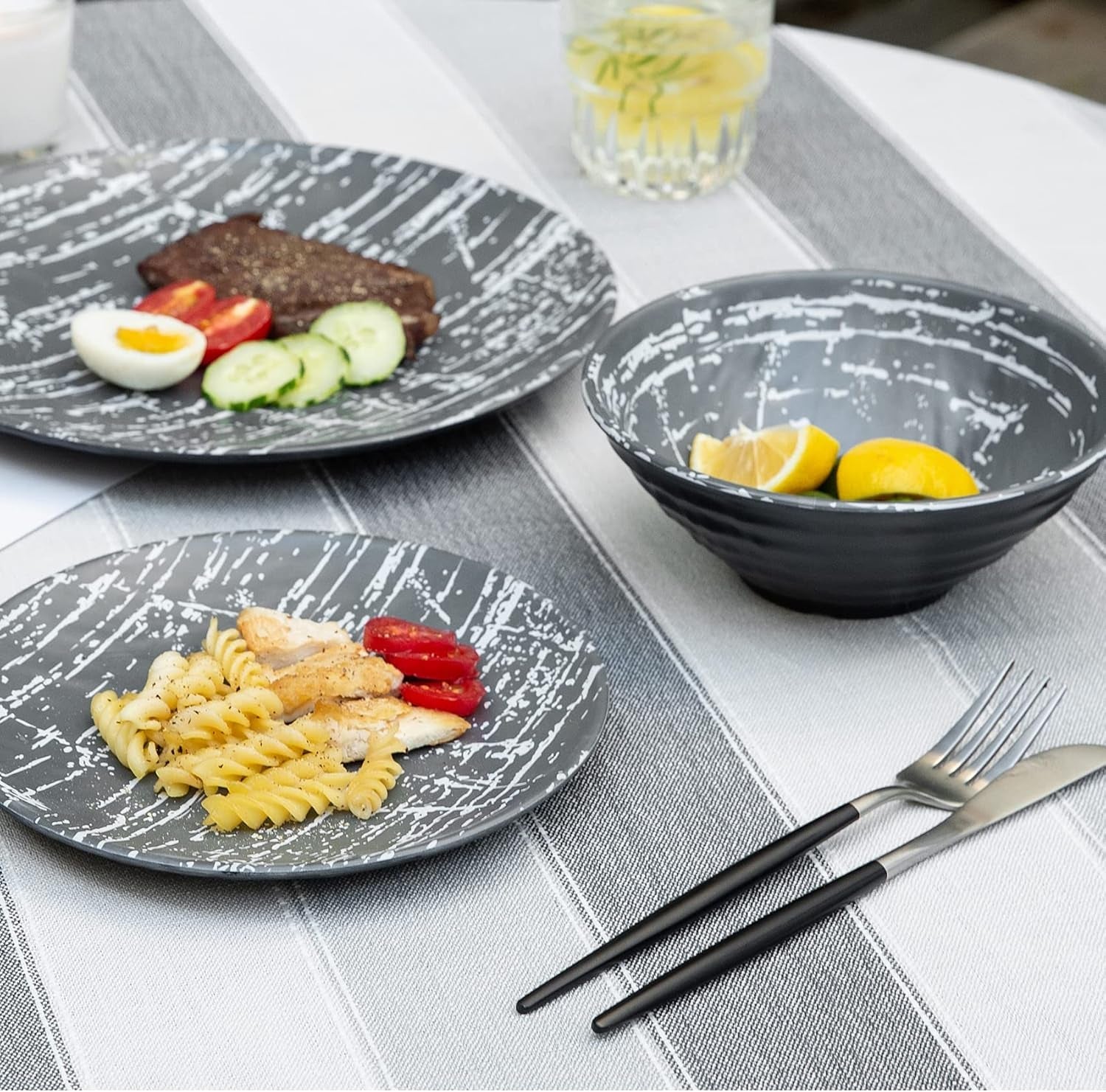 Elegant 12 - Piece Melamine Dinnerware Set for 4 - Lightweight and Stylish Plates and Bowls for Every Occasion
