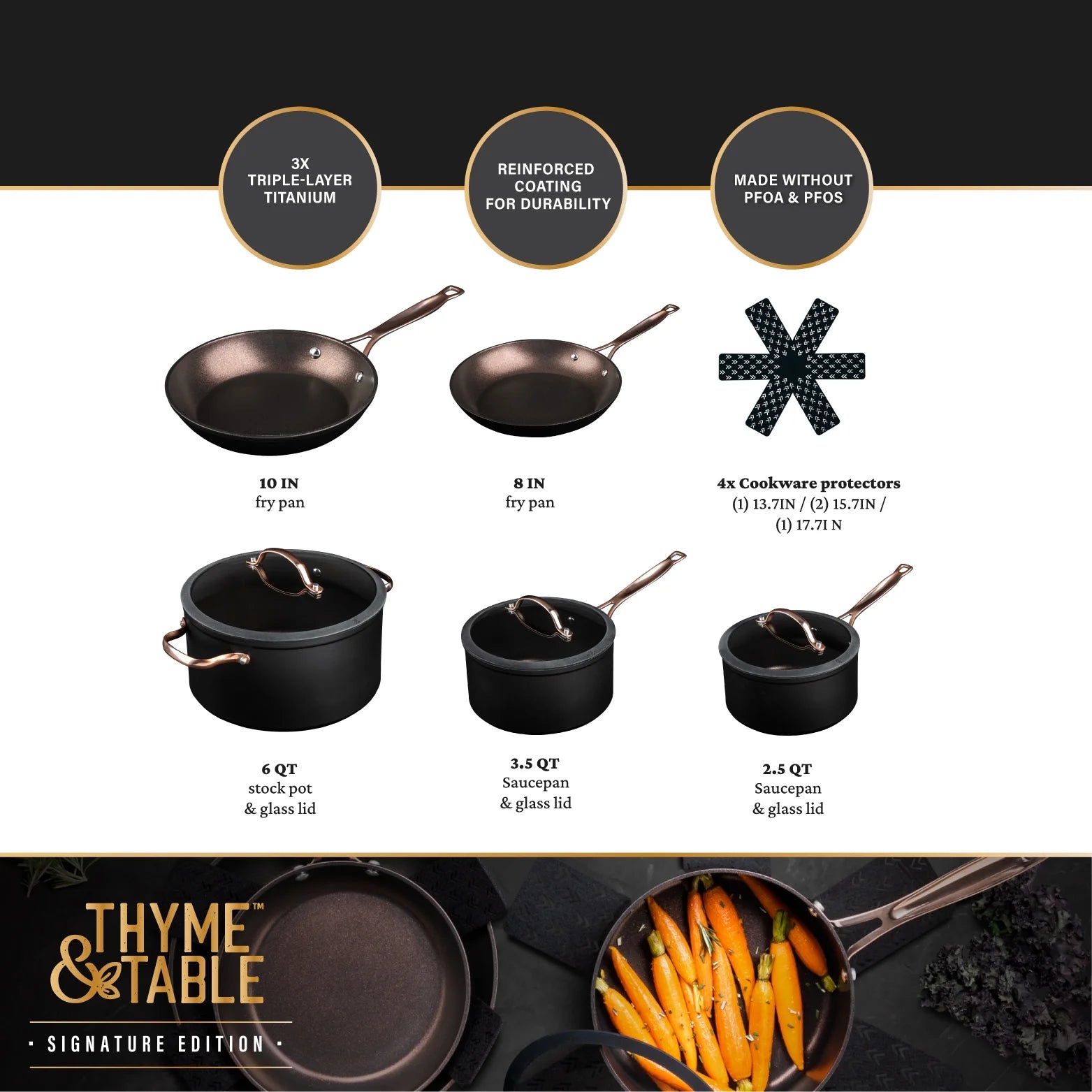 Elevate Your Cooking with the Thyme & Table 12 - Piece Rose Gold Non - Stick Cookware Set - Signature Collection