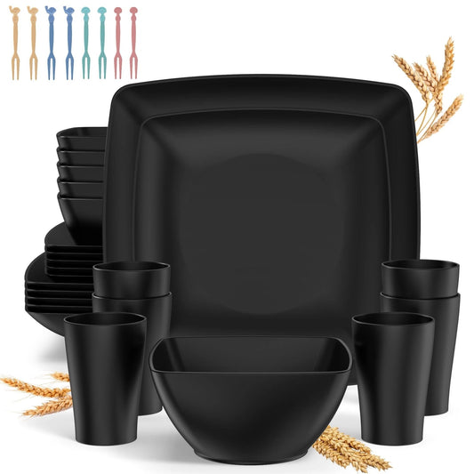 Wheat Straw Dinnerware Set for 6 – Eco - Friendly, Microwave & Dishwasher Safe, Perfect for Home, Camping, and Kids!