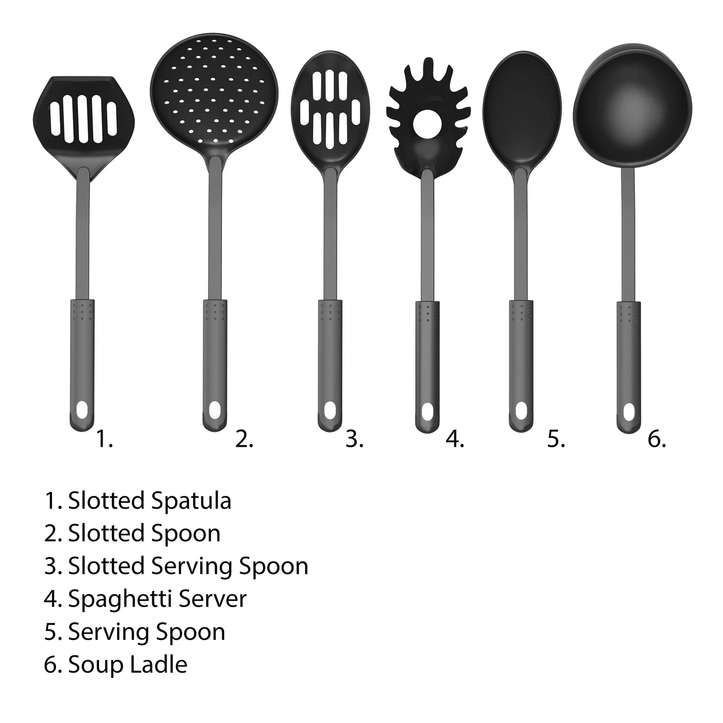 6-Piece Plastic Kitchen Utensil Set – Nonstick-Safe Tools, Black