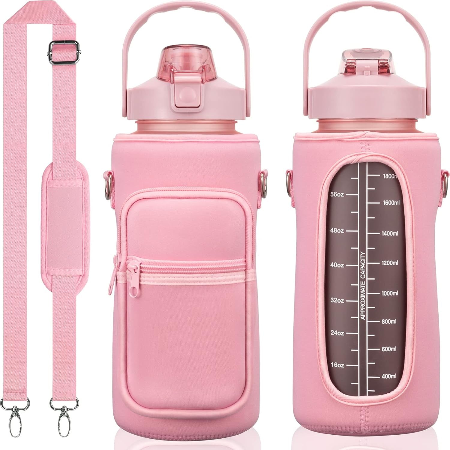 Stay Hydrated in Style: 64 OZ Half Gallon Water Bottle with Insulated Sleeve, Straw & Time Markers for Active Lifestyles