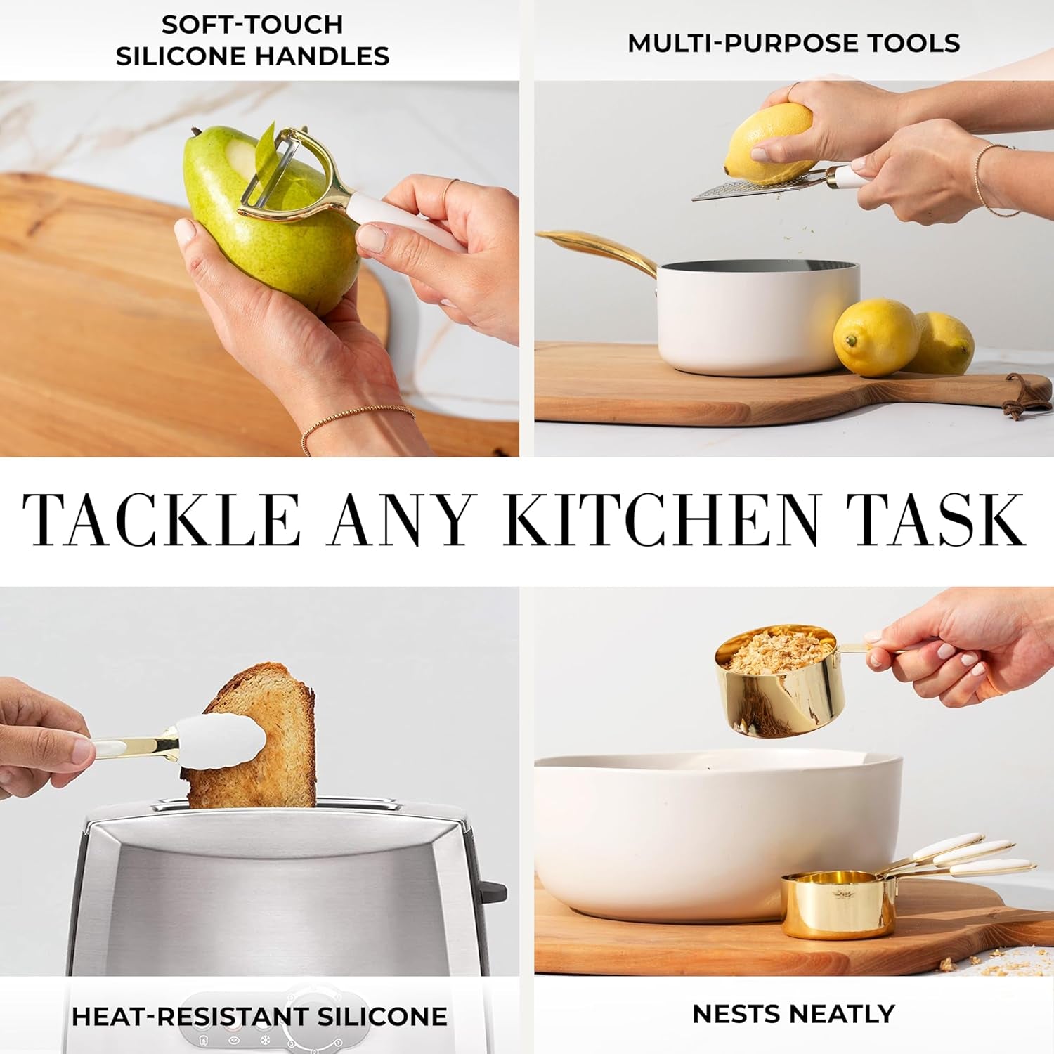 Elevate Your Cooking Experience with Our 16-Piece White and Gold Kitchen Utensils Set – Stylish Silicone Tools with Measuring Cups and Spoons