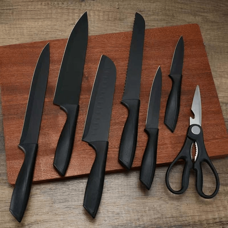 Knife Set, 8 - Piece Kitchen Knife Set for Chef, Sharp Knife Set with Universal Knife Block, Anti - Rust Kitchen Knife Block Set, (Black) Stainless Steel Cutting - Love Notes from the Kitchen