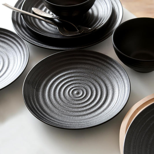 Melamine Dinnerware Sets for 4, 12Pcs Plates and Bowls Sets with Modern Style, Lightweight and Unbreakable Dish Set